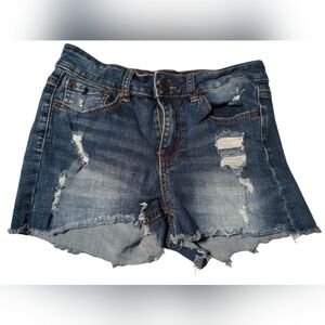 Indigo Rein Classic Blue Distressed Jean Shorts